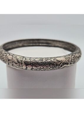 Vintage Silver Floral Scroll Bangle Bracelet Classic Casual Gift Jewelry